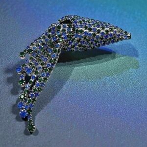 Hattie Carnegie Silver Brooch with Blue & Green Crystals